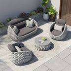 Tatta 4-Piece Woven Rope Outdoor Swivel Sofa Set with 360° Rotation and Coffee Table