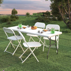 5-Piece Portable Folding Table & Chair Set - 6ft Heavy Duty Trestle Table with 4 Seats (White)