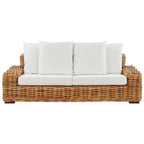 Hand-Crafted Natural Rattan 3-Seater Sofa with White Cushions - Forli Collection (Indoor/Covered Patio)
