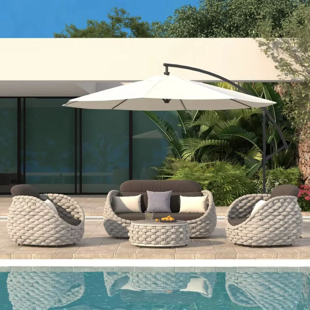 Tatta 4-Piece Woven Rope Outdoor Swivel Sofa Set with 360° Rotation and Coffee Table