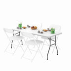 5-Piece Portable Folding Table & Chair Set - 6ft Heavy Duty Trestle Table with 4 Seats (White)