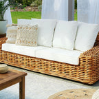 Hand-Crafted Natural Rattan 3-Seater Sofa with White Cushions - Forli Collection (Indoor/Covered Patio)