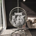 Foldable Hanging Egg Chair with Stand & Cushions - Indoor/Outdoor Patio Swing (160kg Capacity)
