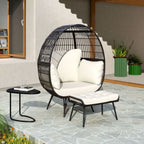 Oversized Wicker Egg Chair with Ottoman & Cushions - Indoor/Outdoor Patio Lounger (Off White)