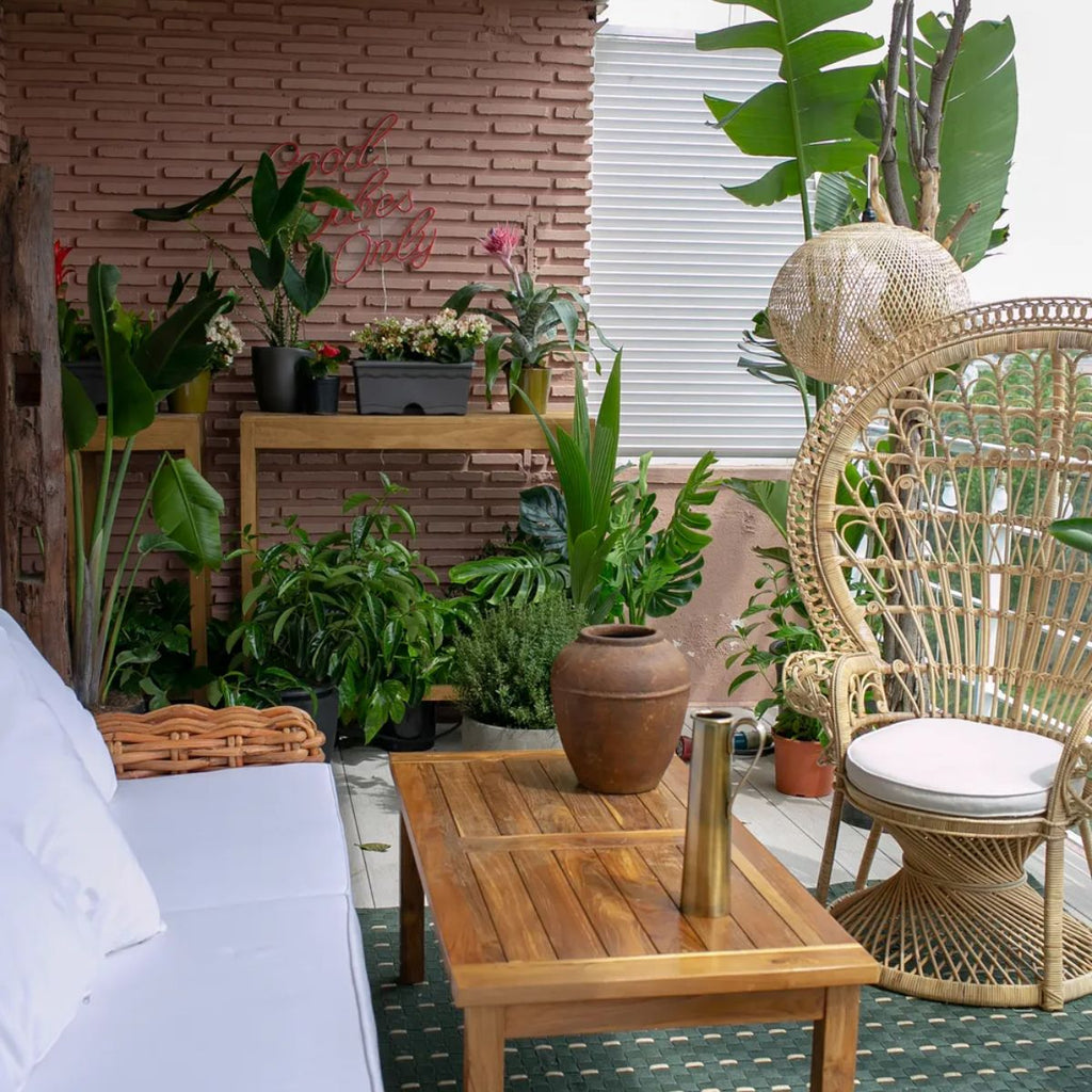 Hand-Crafted Natural Rattan 3-Seater Sofa with White Cushions - Forli Collection (Indoor/Covered Patio)