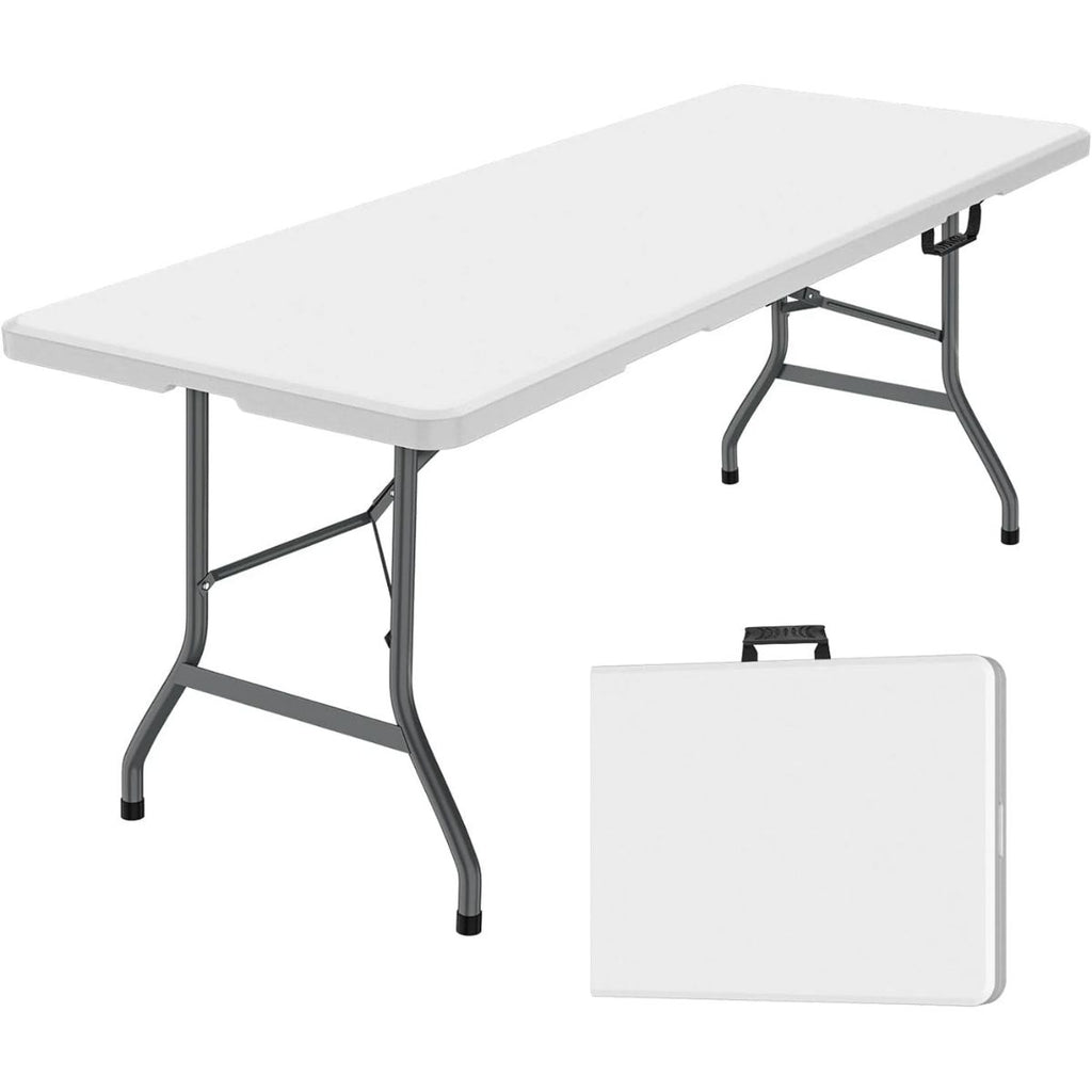 5-Piece Portable Folding Table & Chair Set - 6ft Heavy Duty Trestle Table with 4 Seats (White)