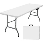 5-Piece Portable Folding Table & Chair Set - 6ft Heavy Duty Trestle Table with 4 Seats (White)