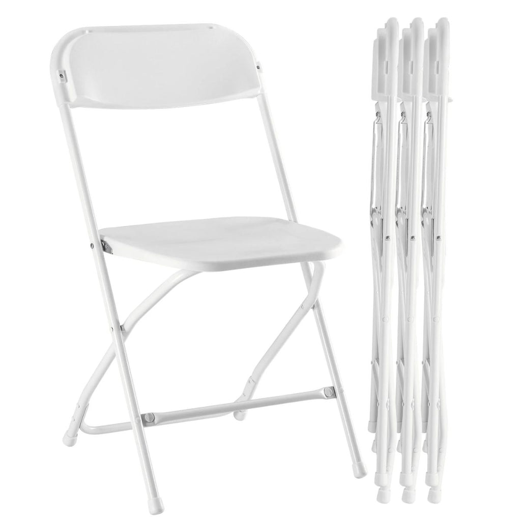 5-Piece Portable Folding Table & Chair Set - 6ft Heavy Duty Trestle Table with 4 Seats (White)