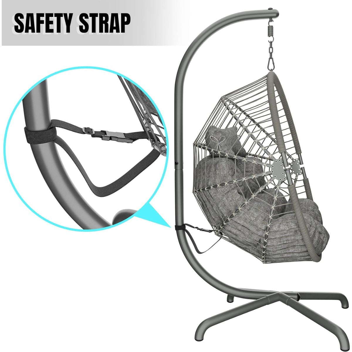 Foldable Hanging Egg Chair with Stand & Cushions - Indoor/Outdoor Patio Swing (160kg Capacity)