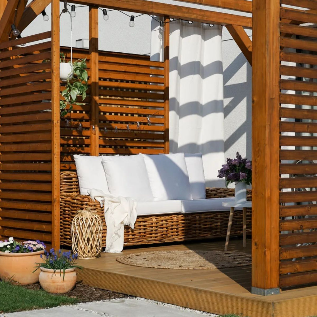 Hand-Crafted Natural Rattan 3-Seater Sofa with White Cushions - Forli Collection (Indoor/Covered Patio)