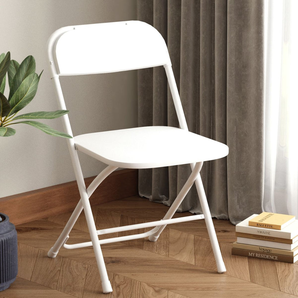 5-Piece Portable Folding Table & Chair Set - 6ft Heavy Duty Trestle Table with 4 Seats (White)