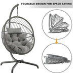 Foldable Hanging Egg Chair with Stand & Cushions - Indoor/Outdoor Patio Swing (160kg Capacity)